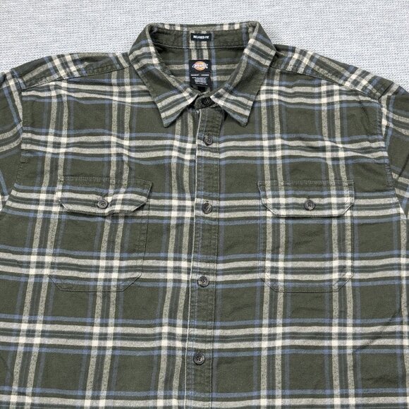 Dickies Mens Size XL Green Plaid Flannel Button Up Shirt Relaxed Fit Long Sleeve - Picture 3 of 12